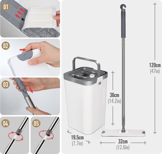 Dweil - Dweilsysteem - Vloerwisser - Emmer met Wringer - Vlakke dweil met EEN emmer met EEN tweekamerpers, dweil, emmer, Handy Mop - Dweilsysteem - Vloerwisser - Emmer met Wringer