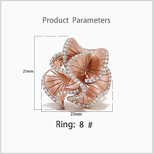 CZ Camellia Flower Promise Ring for Women Girls Rose Gold-Toned Crystal Wave Leaf Statement Band Rings Comfort Fit Elegant Wedding Birthday Party Jewelry4