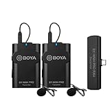 BOYA by-WM4 Pro Système de Microphone Lavalier sans Fil 2 émetteurs avec récepteur de connecteur USB Type-C pour Samsung Huawei iPad Appareils Android Smartphone Diffusion en Direct Vlogging