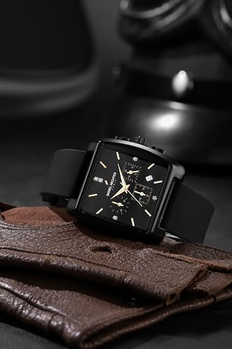 Image of Daniel Hechter Paris Alma Collection Watch for Men Premium Chronograph Watch Black Square Dial Silicone Strap, Multi-Function, Date Display Luxury
