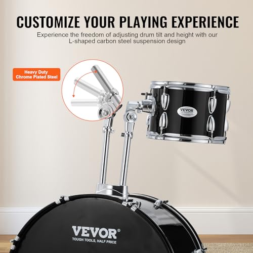 VEVOR Adult 5-Piece Drum Set, 22 Inches Complete Full Size Kit with Bass, Toms, Snare, Floor, Adjustable Throne, Stands, Cymbal, Hi-Hat Pedal and Drumsticks, Black - Image 5