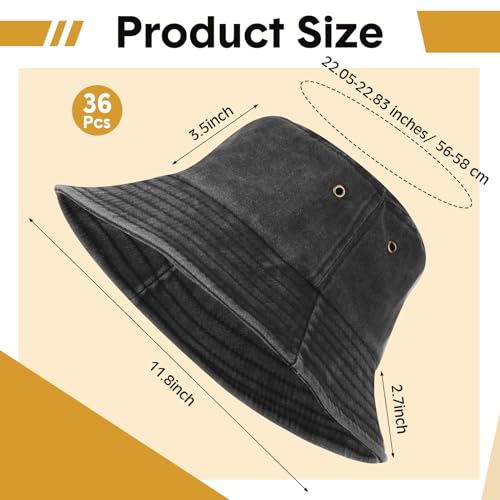 Image of 36 Pcs Bucket Hats Bulk Washed Cotton Foldable Bucket Hat Wide Brim Sun Hats for Women Men Beach Tie Dye DIY