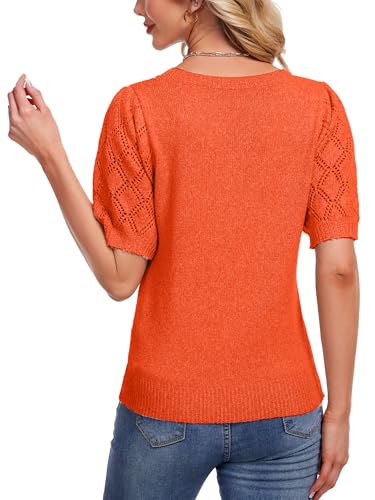 Women's Short Sleeve Knit Tops Soft Puff Sleeve Lightweight Sweaters for Casual and Work3