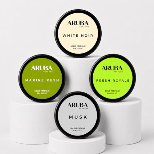 Image of Set of 4 Alcohol Free.White Noir | Musk | Fresh Royale | Marine Rush |Solid Perfumes | Wax Perfumes for Men & Women | Non-Greasy Cologne | Strong & Lasting Fragrance | Gifting Pack for Him & Her