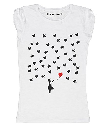 T-shirt femme flammée blanc grand format XL motif étoiles cœurs tendance