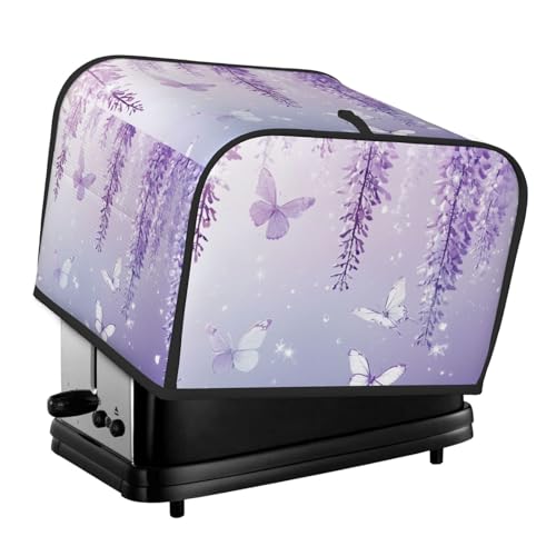 Toaster Cover 4 Slice Lavender Butterfly Light Purple Flower Kitchen Small Appliance Covers with Pockets Dust and Fingerprint Protection