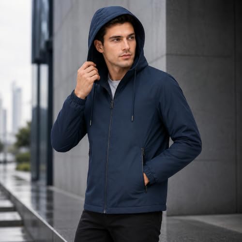 Image of MIA FASHION Men's Hooded Waterproof Rain Jacket Lightweight Wind Resistant Jacket with Zipper Pockets for Bike Riding, Travel & Outdoor Use