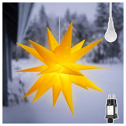 SALCAR 60cm Weihnachtsstern Beleuchtet Außen, 3D Leuchtstern Fenster Innen zum Aufhängen, LED Stern Weihnachtsdekoration Outdoor, Gelb