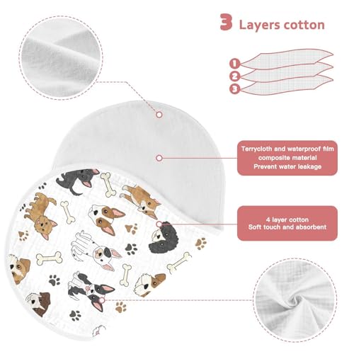 J JOYSAY Dogs Bones Paw White Baby Burp Cloths for Boys Girls Large 22''x11'' Cotton 4 Layer Baby Spit Up for Drool one sizex23