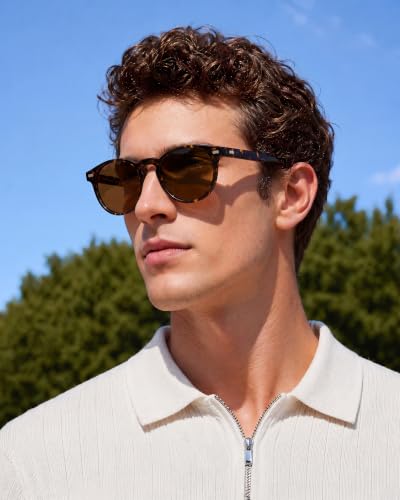 Image of CARFIA Retro Acetate Polarized Sunglasses for Men UV400 Protection, Round Shades with Gold Filigree CA5506