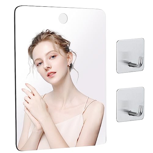 DAGORD Espejos para Afeitado de Ducha Grande 35cm x 25 cm Espejo de Afeitar de Baño Irrompible Espejo de Ducha Espejo sin Marco con 2 Gancho Autoadhesivo