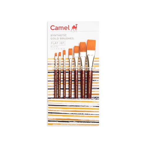 Image of Camel Paint Brush Series 67 - Flat Synthetic Gold, Set of 7