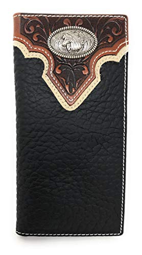 Texas West Genuine Leather Basketweave Bifold Wallet in Multi Emblem (Horse)