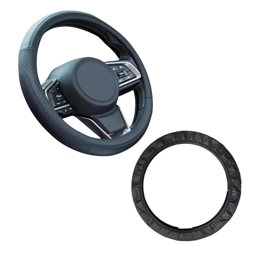 Funda de Cuero para Volante de Coche,Funda Volante Coche Universal, Antideslizante Transpirable Fibra de Carbono Banda Elástica sin Anillo Interior Funda para Volante(37-38cm,Negro)
