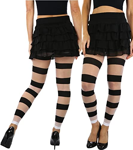 Image of ToBeInStyle Women's Wide Horizontal Contrast Stripe Tights Opaque Hosiery