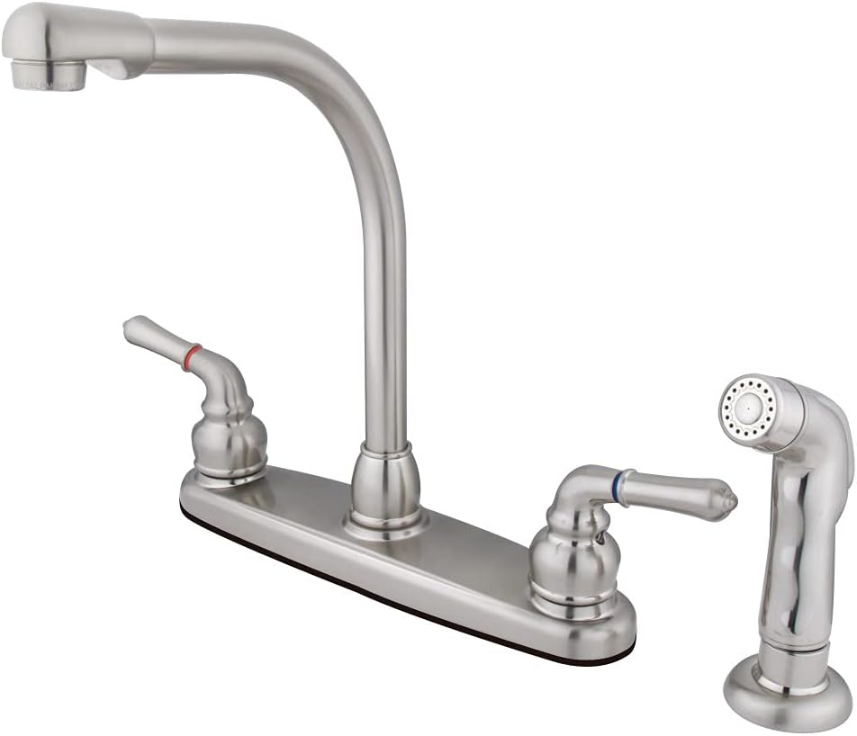 Kingston Brass FB758SP 7-Inch in Spout Reach Magellan 8-Inch Centerset Kitchen Faucet with Sprayer, Brushed Nickel