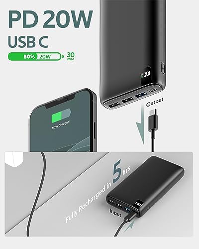 A ADDTOP Przenośna ładowarka 26800 mAh, ultra wysoka pojemność, 22,5 W, powerbank QC 3.0, USB C, zewnętrzny zestaw baterii z 4 wyjściami i wyświetlaczem LCD do smartfonów i tabletów