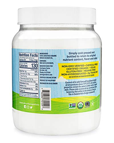 Carrington Farms Organic Virgin Cold Pressed Coconut Oil For Cooking, Nutrient Dense, Unrefined, Perfect For Baking Or Sauteing Vegetables, 54 Fl Oz #TOP1