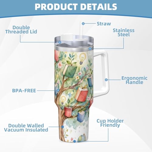 Vaso aislado de 40 oz de árbol frutal en acuarela, el regalo reutilizable ideal para el trabajo 6