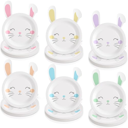 Havawish 36 Packs Bunny Plates Paper Some Bunny Is One Birthday Decorations Pastel 7 Inch Disposable Rabbit Plates for Baby Shower Spring Garden Tea Party Easter Supplies