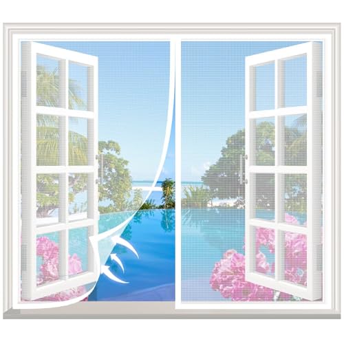 Mosquitera Ventanas W50 x H180cm Blanco Cortina Mosquiteras Magnética de Malla Anti-insectos con,Sellado Automático,Fácil de Ensamblar