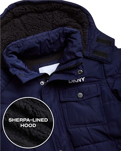 Image of DKNY Boys Puffer Jacket - Wind Water Resistant Polar Fleece Lined Boys Winter Coat - Cozy Kids Jacket with Sherpa Lined Hood
