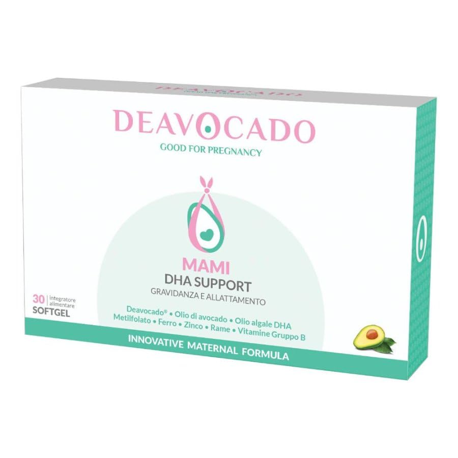 Deavocado Mami | Integratore per Gravidanza e Allattamento | DHA 200 mg, Olio di Avocado Fermentato, Metilfolato, Ferro, Zinco, Vitamine B | 30 Softgel | Senza Glutine e Lattosio