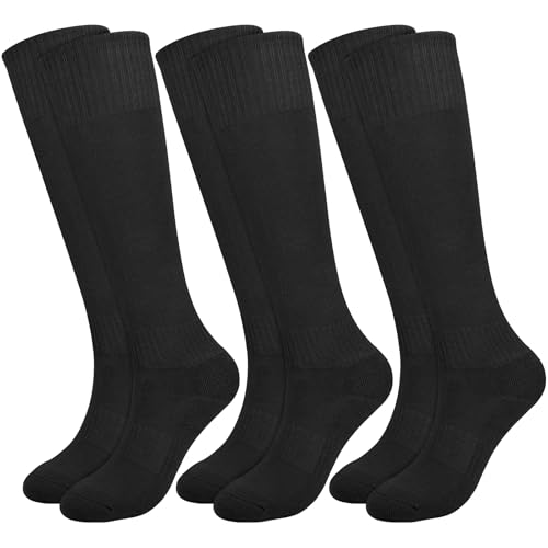 KOOOGEAR 3 Pairs Kids Football Socks Black White Long Sports Sock Youth Comfortable Cushioned Trainer Socks for Running Hockey Football Rugby (UK Age 9 Years 12 Years Regular 3 Pairs Black)