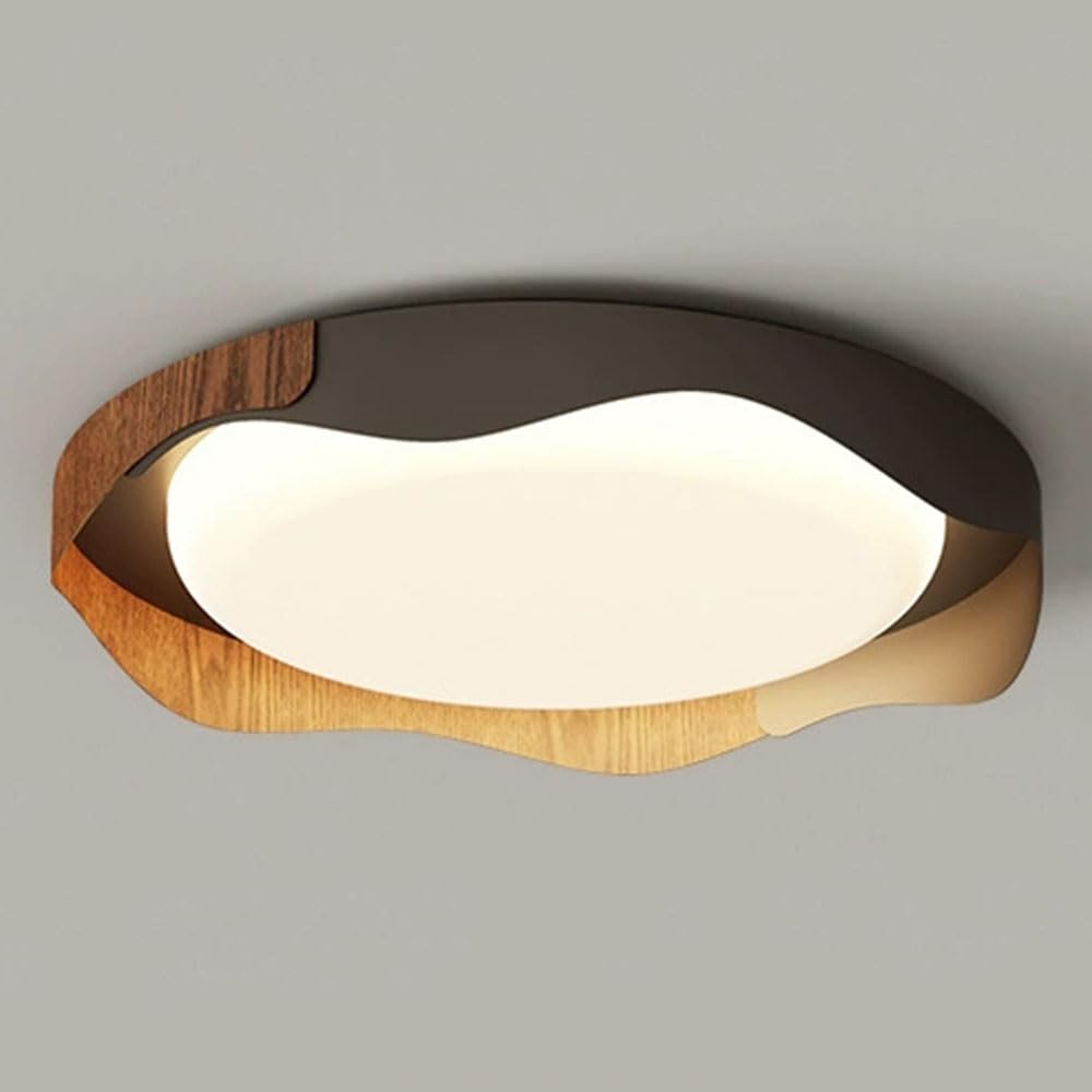JXYDJH Flush Mount Ceiling Light, 19.7 Inch Modern LED Light Fixtures Ceiling Mount White Metal Acrylic Shade 36W Walnut Color Round Ceiling Lighting Fixture for Bedroom Hallway Kitchen - Dimmable