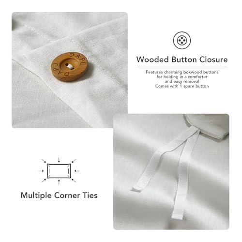 DAPU Linen Duvet Cover Set - French Linen Cotton Blend Natural Flax Soft Breathable Bedding 3 Pcs Set - 1 Duvet Cover 2 Pillowcases (Off-White/Cotton Linen, Full/Queen) - Thumbnail 3
