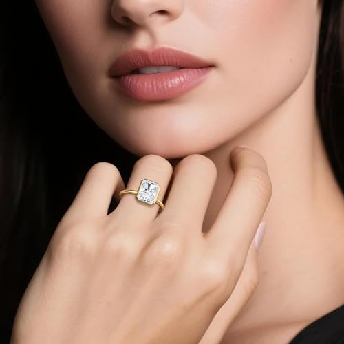 KSTYLE 14K Gold Plated 2CT Round/Oval/Radiant Cut Moissanite Engagement Ring Promise Ring Wedding Ring Ideal Gift Rings for Women (D Color VVS1 Clarity)3