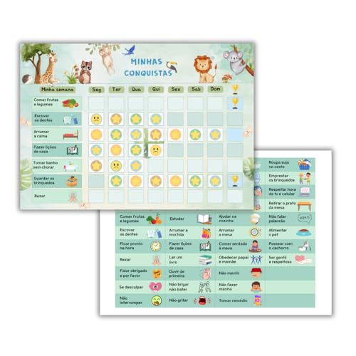 Quadro de Rotina Diária Infantil Comportamento e Tarefas (Zoo)