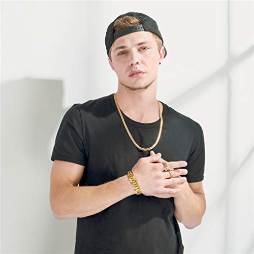 U7 GH2633K Men Wrist Bracelet With Chain Detaching Device, 18K Gold Plated 15Mm Wide Cool Watchband Link Masculine Bracelets Adjustable Length 20-22Cm thumb #1