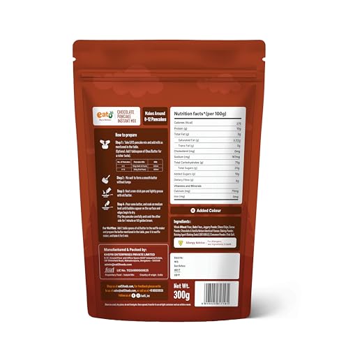 Image of Eat5 Chocolate Pancake Instant Mix 300g | No Maida | No Refined Sugar | High Fibre | Easy Breakfast | Makes 8-12 Pancakes