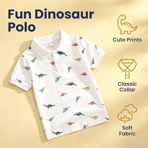 Image of Boys Dinosaur Graphic Collared Dress Polo Shirts for Child Toddler 2-7years