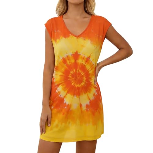 Vestido TúNica De Manga Corta con Estampado Elegante para Mujer Ligero Y De Malla Ideal para Playa Y con Un Toque Fluido Sexy Elegante Moda