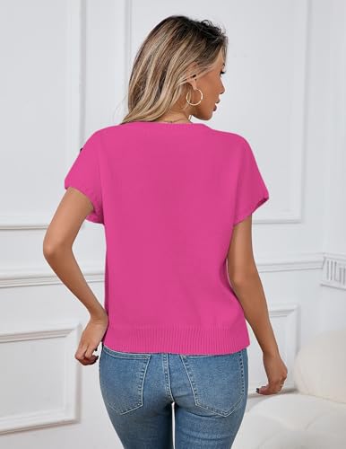 Image of Libsorge Womens Cute Flower Cap Sleeve Sweater Vest Spring 2025 Lightweight Ribbed Knit Crewneck Knit Top