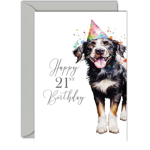 21st Birthday Cards for Women & Men - Party Dog A5 Greeting