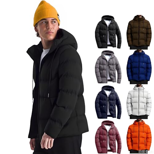FPMLUXLL Men's Winter Jackets Windproof Full Zip Up Quilted Puffer Jacket Lightweight Long Sleeve Winter Coats with Hood