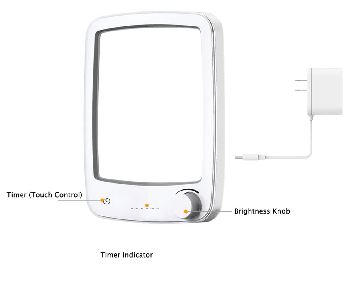 Lampe De Luminothérapie LED 10000Lux Sans UV Simulation De La Lumière Du Jour 6 Minuterie Luminosité Réglable Commande Tactile/Boutons Rotatifs Mécaniques,Blanc