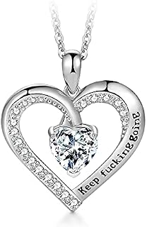 T400 Sterling Silver Necklace I Love You to The Moon and Back Motivational Phrase Engraved Necklaces Heart Pendant Gift for Women Christmas Gifts Valentine's Day