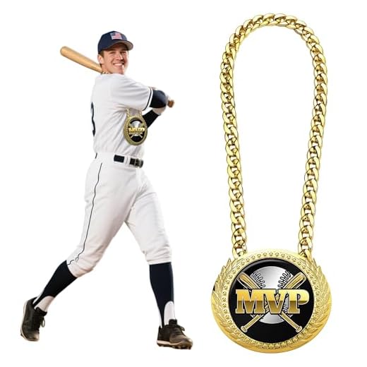 Goutoports Baseball Chain MVP Medal Award – 6" Oversized Gold Turnover Chain Trophy Necklace Prize for Team Champion, Little League, Youth Baseball, Tournament Winner, Banquets Party Gifts