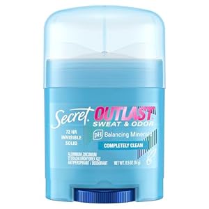 Secret Outlast Antiperspirant Deodorant for Women, 72hr Sweat & Odor Protection, PH Balancing Minerals, Invisible Solid, Completely Clean Scent, Travel Size, 0.5 oz