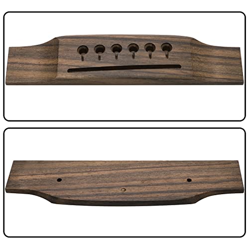 6 String Rosewood Acoustic Guitar Bridge Saddle Nut Pins Set with Six Pin Kit and Rosewood Bridge Replacement Parts, Black