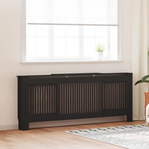Image of Black Engineered Wood Radiator Cover 2 pcs 80.71 x 8.07 x 32.09 in, Water Resistant with Efficient Heat Flow, Modern Shelf for Home Decor, Durable and Easy Maintenance Living