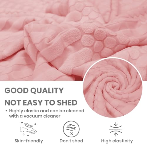 Image of Lukzer 2 Seater Jacquard Sofa Cover with 360 Frill Skirt - Pastel Pink Dotted Stripe | 240 GSM Stretchable Anti-Slip Fully Covered Universal Couch Cover for Living Room (140-180CM /SC-068-02F)
