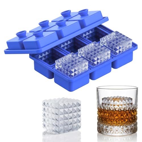 Image of Premium Combo of Large 3D Crystal Square Ice Cube Tray & Football Shaped Silicone Molds for Chilling Drinks, Chocolates, Juice, Jelly and Many More. Pack of 2 (Blue)