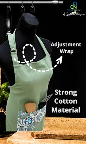 Image of Kitchen Apron for Women & Men | 100% Cotton | Cooking Apron with Big utility Pocket | Adjustable neck strap | Free Size | Kitchen Utensils Accessory