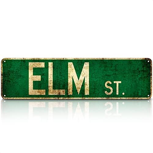 Vintage Tin Sign Elm Street Retro Metal Sign for Bedroom Kitchen Garden Wall Home Cafe Restaurant Hotel Wall Decorat Decor 4x16 Inches