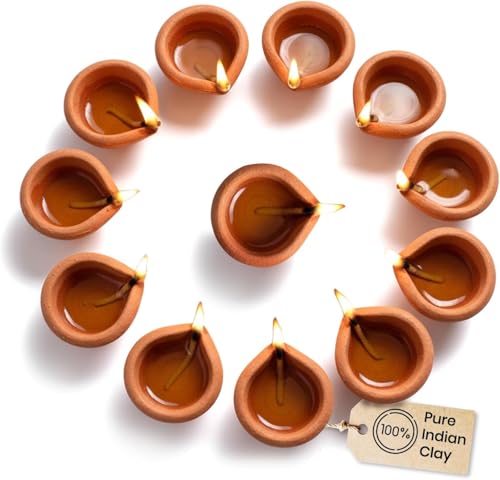 SATVIK Set of 24 - Traditional Earthen Clay Diya for Pooja Festivals and Home Decoration | Handmade Terracotta Oil Lamp for Mandir Diwali and Religious Use